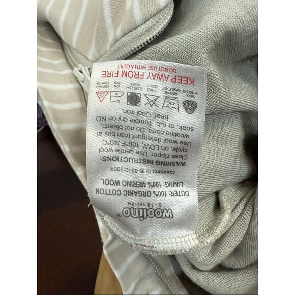 Woolino 4 Season® Baby Sleep Bag with Feet, Merino Wool & Organic Cotton, Birch - Picture 11 of 12